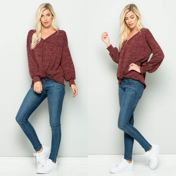 BOGO FREE! Twist front puff sleeve top - Picture 3 of 7